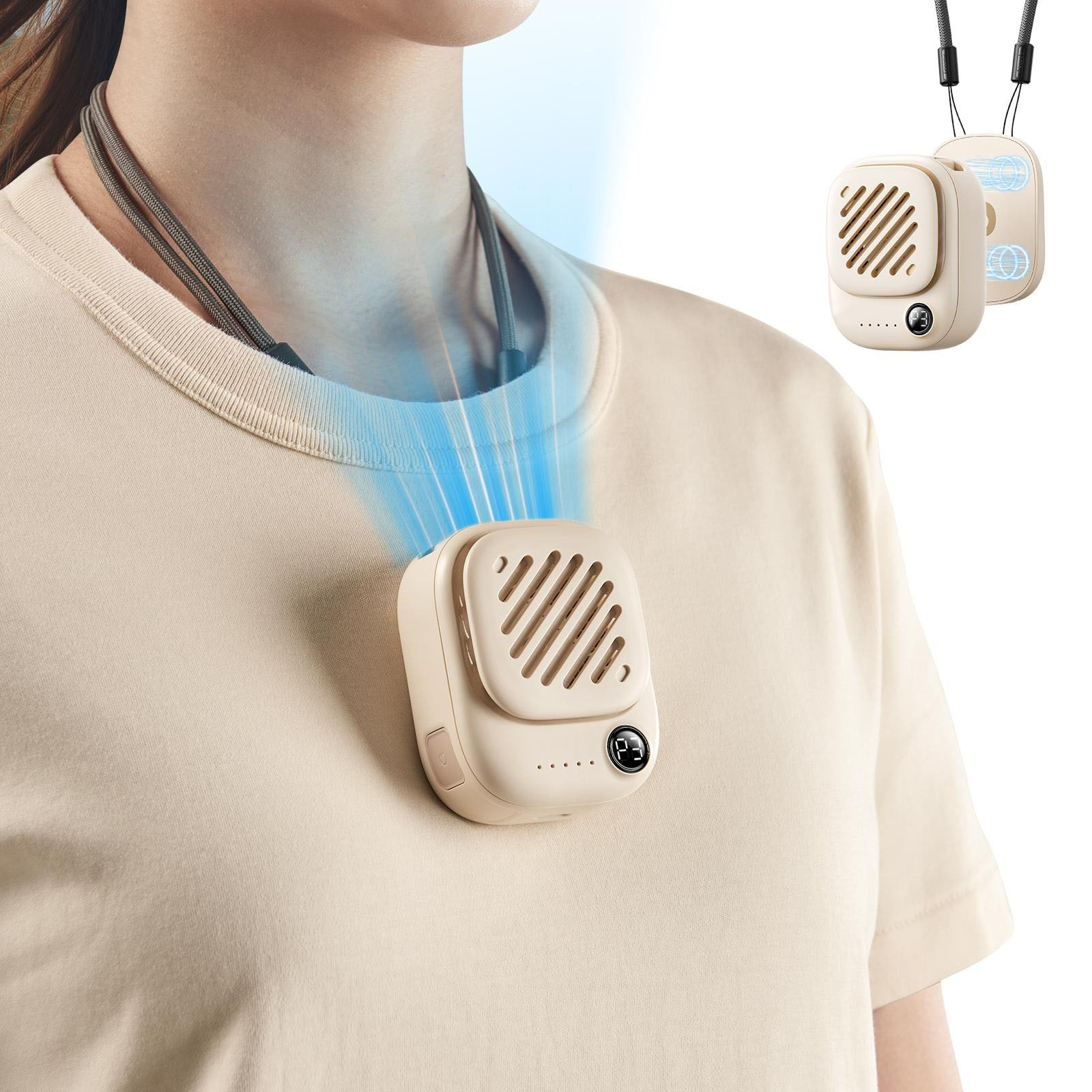 G-OUSSVE | Portable Mini Neck Fan 95g Ultra-Light & Magnetic, 10H Battery Life, 3-Speed Silent Wind, Tangle-Free Design-Summer Essential