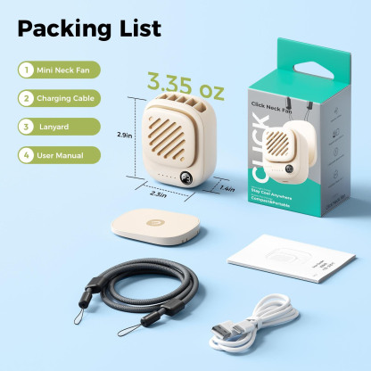 G-OUSSVE | Portable Mini Neck Fan 95g Ultra-Light & Magnetic, 10H Battery Life, 3-Speed Silent Wind, Tangle-Free Design-Summer Essential