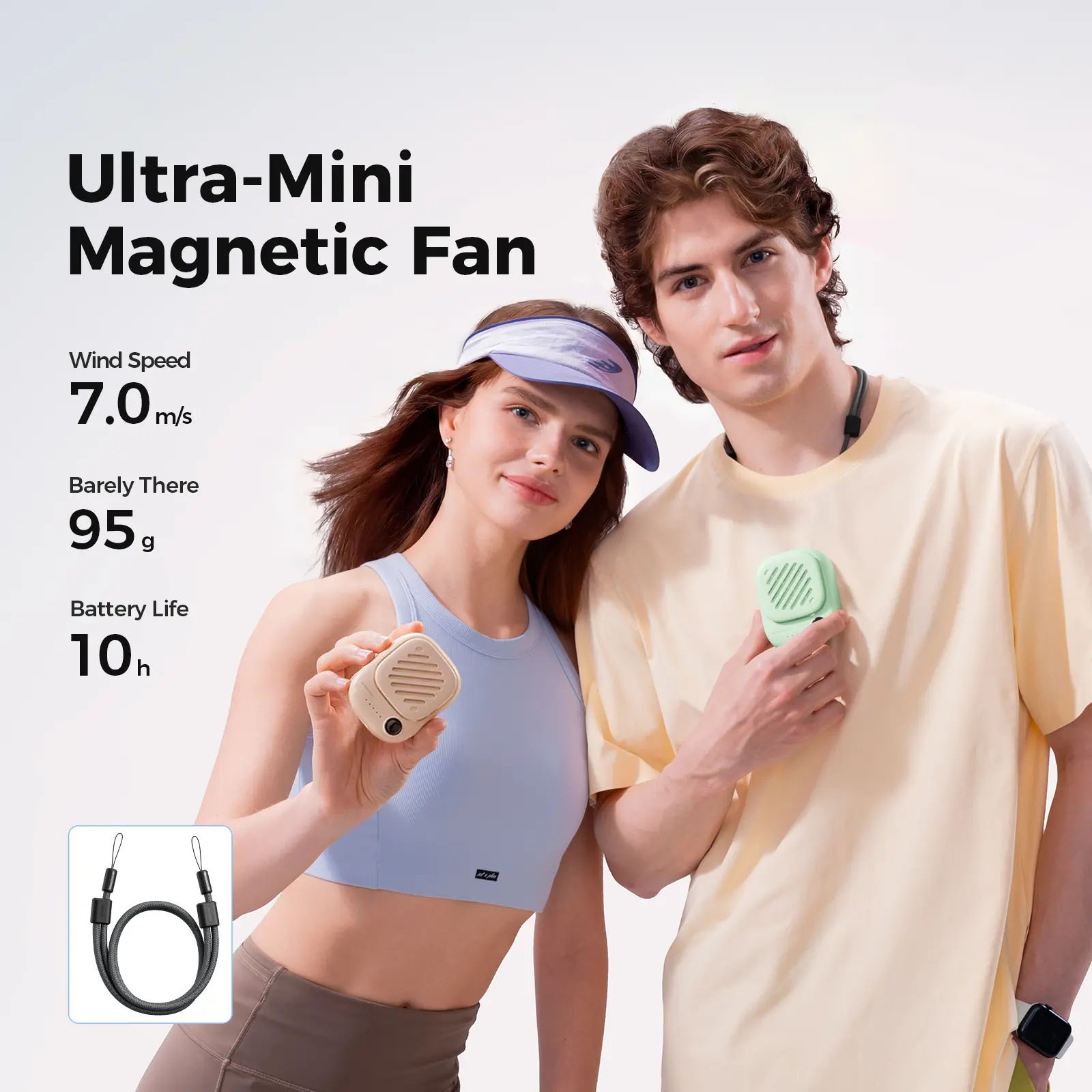 G-OUSSVE | Portable Mini Neck Fan 95g Ultra-Light & Magnetic, 10H Battery Life, 3-Speed Silent Wind, Tangle-Free Design-Summer Essential