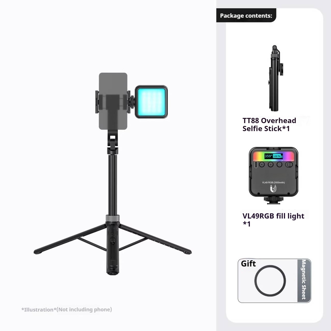 G-OUSSVE | TT88 Magnetic Tripod for iPhone 17, 57" Extendable Selfie Stick w Remote, 2-in-1 Phone Clip & Dual Cold Shoe Mounts-Lightweight Phone Tripod Stand for Vlogging, Travel, Video Recording