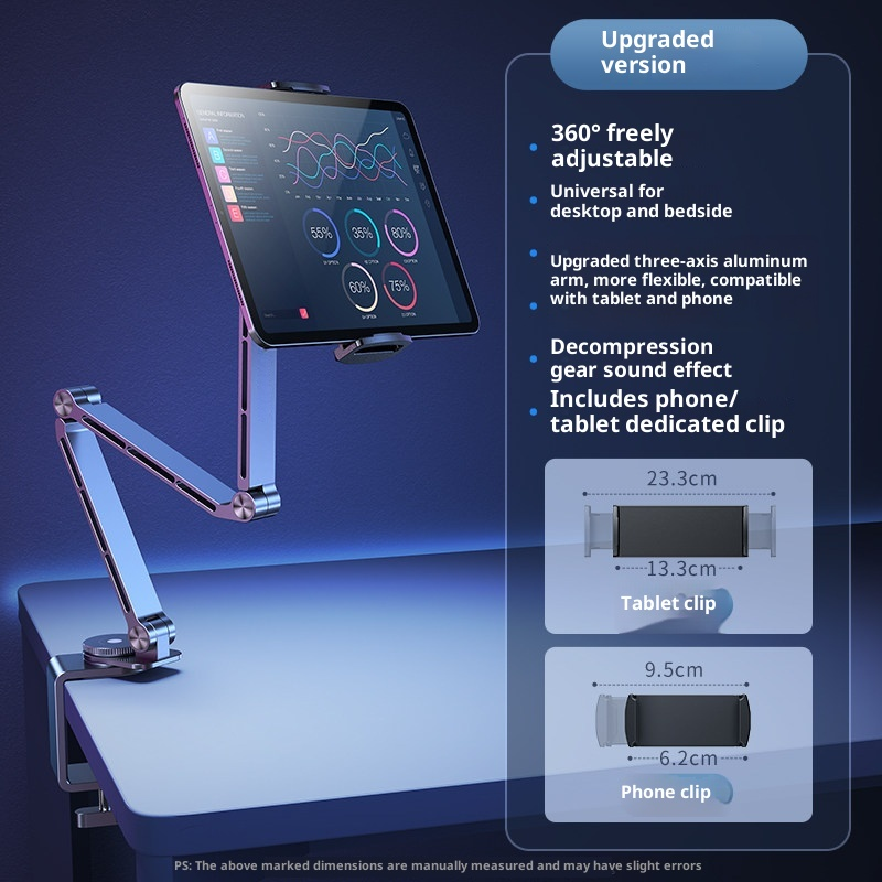 G-OUSSVE | Tablet Stand for iPad, Adjustable Aluminum Phone Holder with Magnetic Head & Plastic Clamp, 360° Rotation Bed Mount Compatible with 4-13" Devices