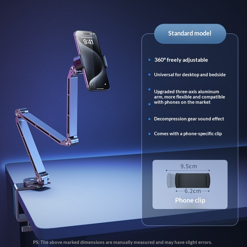 G-OUSSVE | Tablet Stand for iPad, Adjustable Aluminum Phone Holder with Magnetic Head & Plastic Clamp, 360° Rotation Bed Mount Compatible with 4-13" Devices