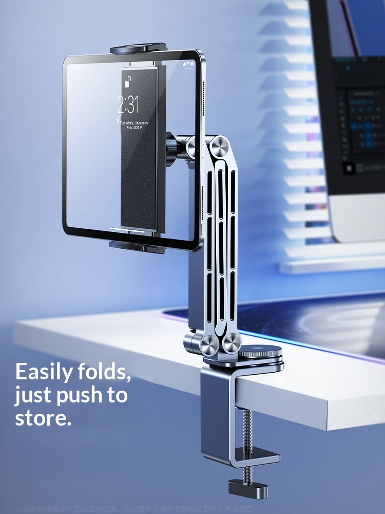 G-OUSSVE | Tablet Stand for iPad, Adjustable Aluminum Phone Holder with Magnetic Head & Plastic Clamp, 360° Rotation Bed Mount Compatible with 4-13" Devices
