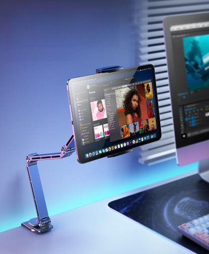 G-OUSSVE | Tablet Stand for iPad, Adjustable Aluminum Phone Holder with Magnetic Head & Plastic Clamp, 360° Rotation Bed Mount Compatible with 4-13" Devices