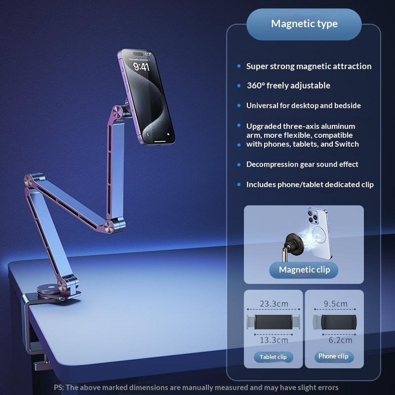 G-OUSSVE | Tablet Stand for iPad, Adjustable Aluminum Phone Holder with Magnetic Head & Plastic Clamp, 360° Rotation Bed Mount Compatible with 4-13" Devices