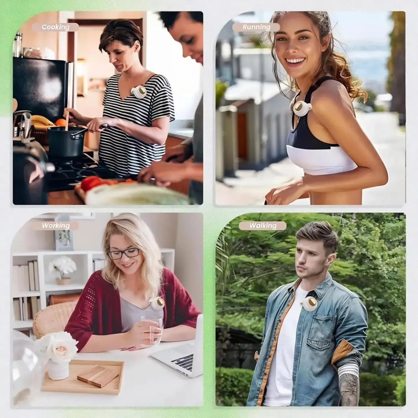 G-OUSSVE｜Portable Silent Mini Bladeless Electric Fan, Adjustable 3-Speed Suspended Collar & Waist Fans, Rechargeable Rotating Body Fan, Suitable For Outdoor & Travel & Office