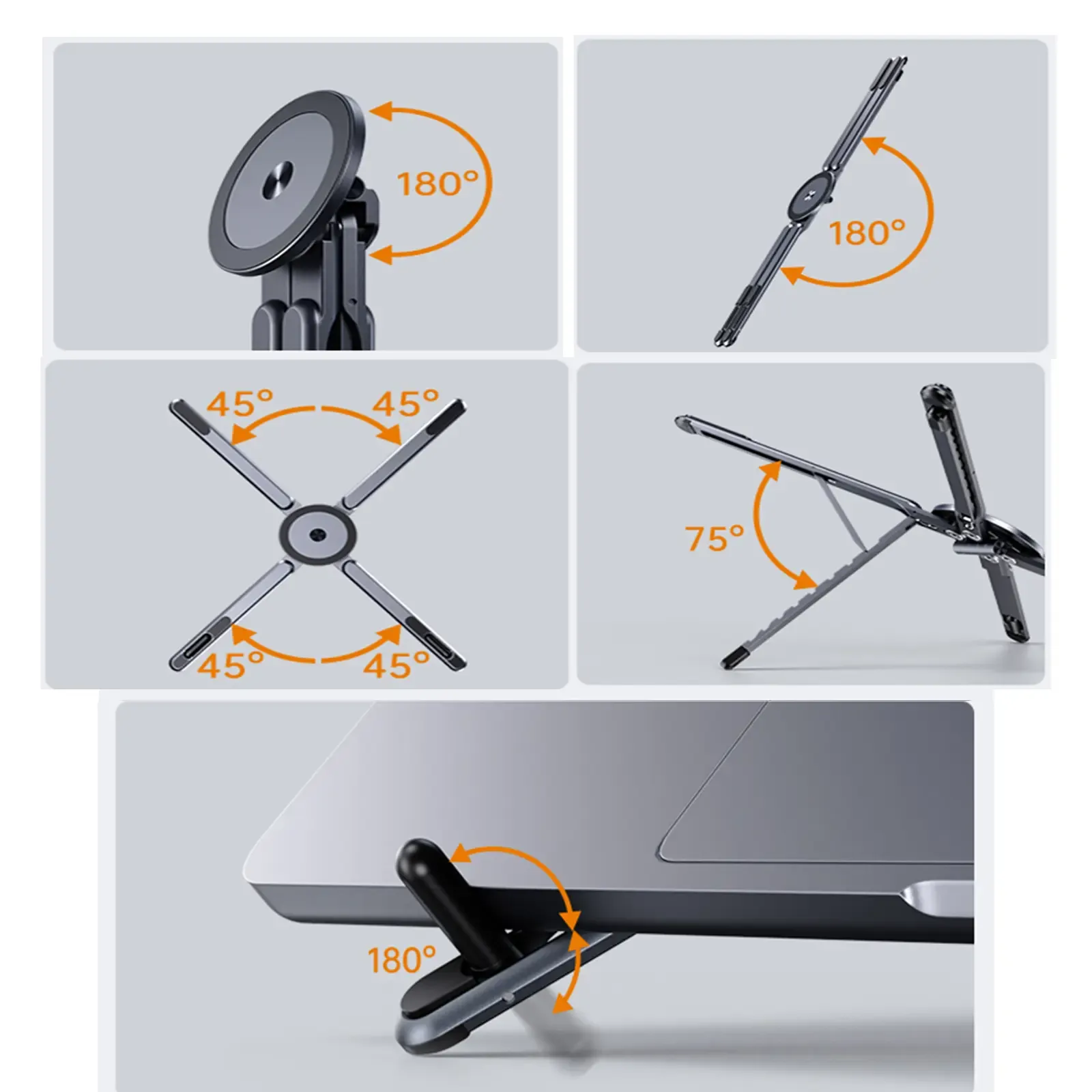 G-OUSSVE Laptop Stand for Desk, Foldable Aluminum Alloy Magnetic Notebook Riser Mount,Adjustable Height Ventilated Cooling Computer Cooling Holder,Multi-functional Stand for Laptop,Tablet and Phone