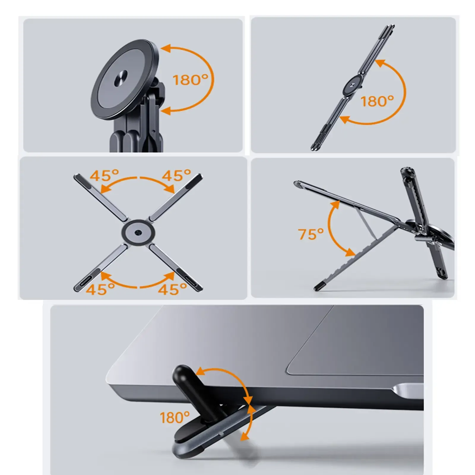 G-OUSSVE Laptop Stand for Desk, Foldable Aluminum Alloy Magnetic Notebook Riser Mount,Adjustable Height Ventilated Cooling Computer Cooling Holder,Multi-functional Stand for Laptop,Tablet and Phone