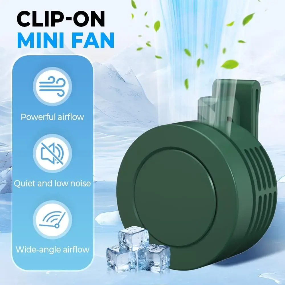 G-OUSSVE Mini Clip on Fan for Shirt & Waist, Portable Small Whirlwind Bladeless Fan, Small but Powerful, 3-Speed Silent Personal Mini Rechargeable Cooling Fans