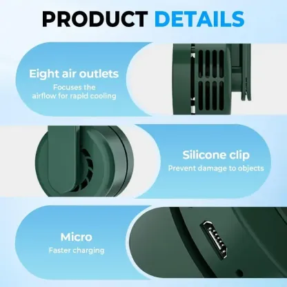 G-OUSSVE Mini Clip on Fan for Shirt & Waist, Portable Small Whirlwind Bladeless Fan, Small but Powerful, 3-Speed Silent Personal Mini Rechargeable Cooling Fans