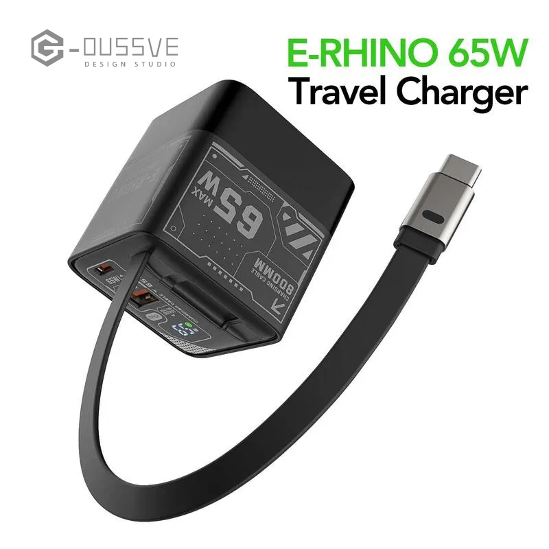 G-OUSSVE｜65W Charger Block with Retractable Type C Cable and Dual Port Travel Charger Fast  Charging for MacBook,iPhone 15/16,Galaxy Smartphone Portable