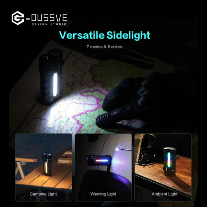 G-OUSSVE |  SK05 EDC Flat Flashlight with Power Bank, Super Bright LED Flashlight, Side Light, Spotlight, Floodlight for Hiking Outdoor