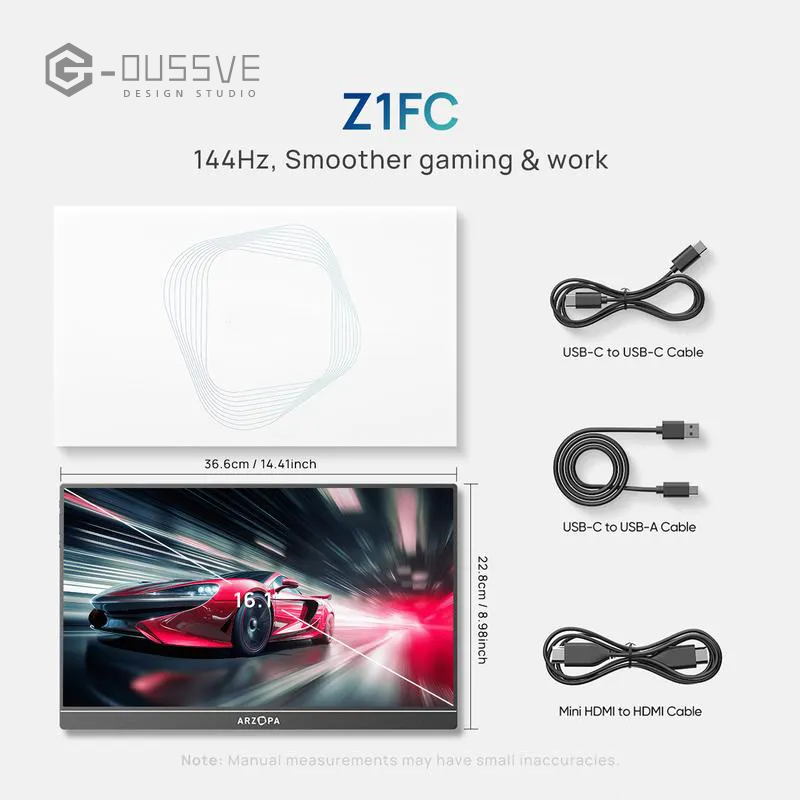G-OUSSVE | 16.1'' 100% sRGB 144Hz&60Hz Portable Gaming Monitor 1080P F