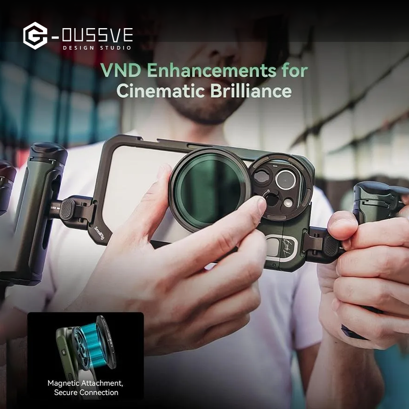 G-OUSSVE｜Brandon Li Mobile Video Kit for iPhone15 Pro Max Co-Design Edition with Wireless Quick Release Dual Handles VND Phone Filter and Filter Adapter for Video Content Creator-  4407,Phone Cage for iPhone 15 Pro
