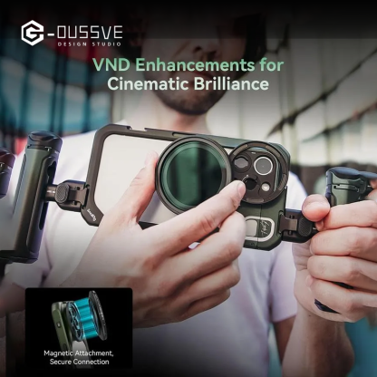 G-OUSSVE｜Brandon Li Mobile Video Kit for iPhone15 Pro Max Co-Design Edition with Wireless Quick Release Dual Handles VND Phone Filter and Filter Adapter for Video Content Creator-  4407,Phone Cage for iPhone 15 Pro