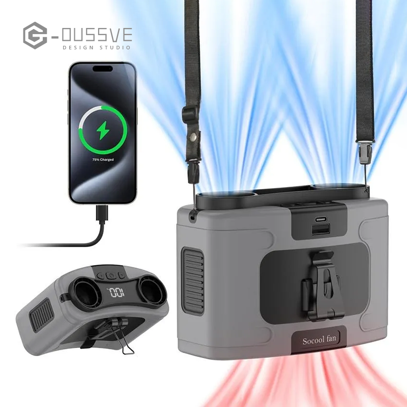 G-OUSSVE｜Rechargeable Waist Fan, 1 Count Strong Airflow Mini Wearable Belt Fan, 10 Speed Portable Neck Fan for Outdoor, Camping