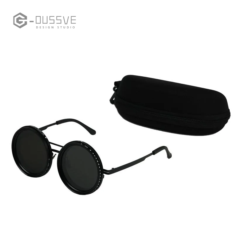 G-OUSSVE｜ND Filter Adjustable Polarized Lens – 9-Step Light Control, UV Protection, Titanium Frame, Classic Vintage Design