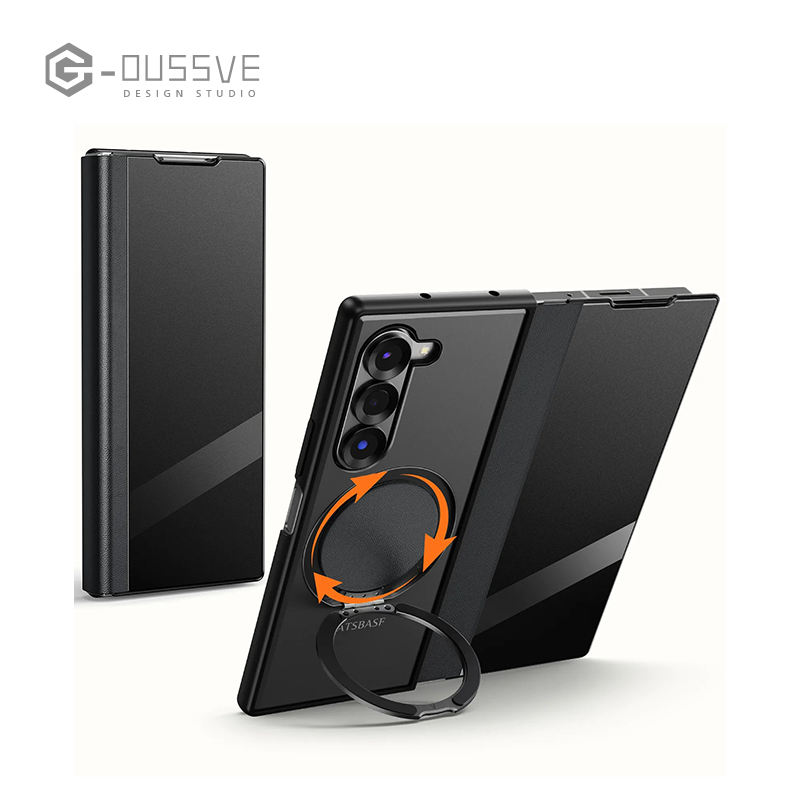 G-OUSSVE|Genuine leather metal flip phone case for Samsung Z Fold6/Fold5. Full coverage with magnetic closure and built-in stand. Premium, ultra-slim design for foldable phones – stylish and protective.