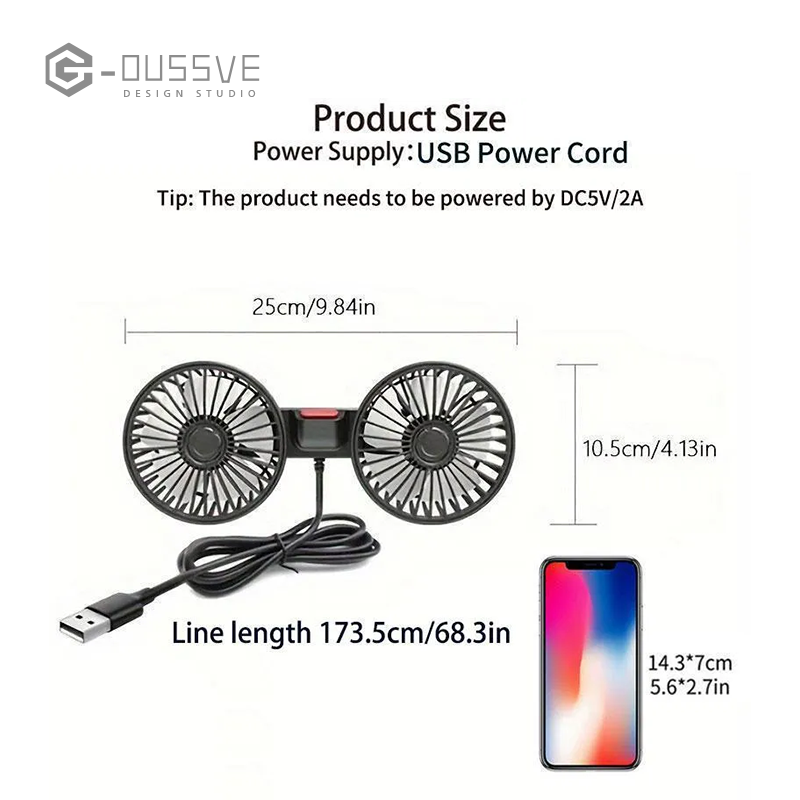G-OUSSVE | Mother's Day Gift, Adjustable Car Backseat Fan, 1 Count Summer Essential Double-head Electric Fan with Seat Clip, Strong Wind Rear Seat Back 360 Degrees Rotation Large Air Volume Fan, Men Gifts