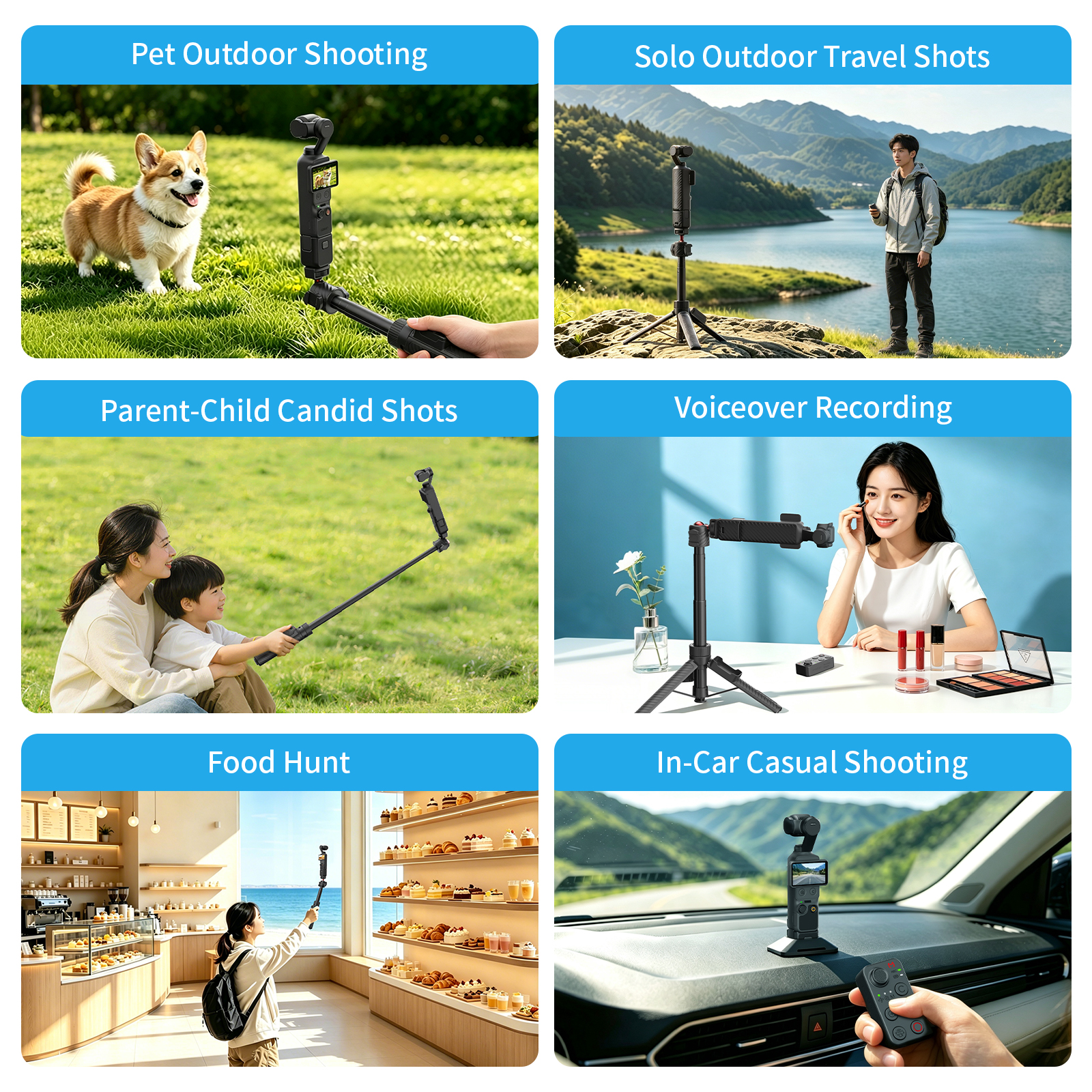 G-OUSSVE Remote-Control Selfie Stick & Tripod for Pocket and Action Cameras, 66cm Extension Pole with Detachable Remote
