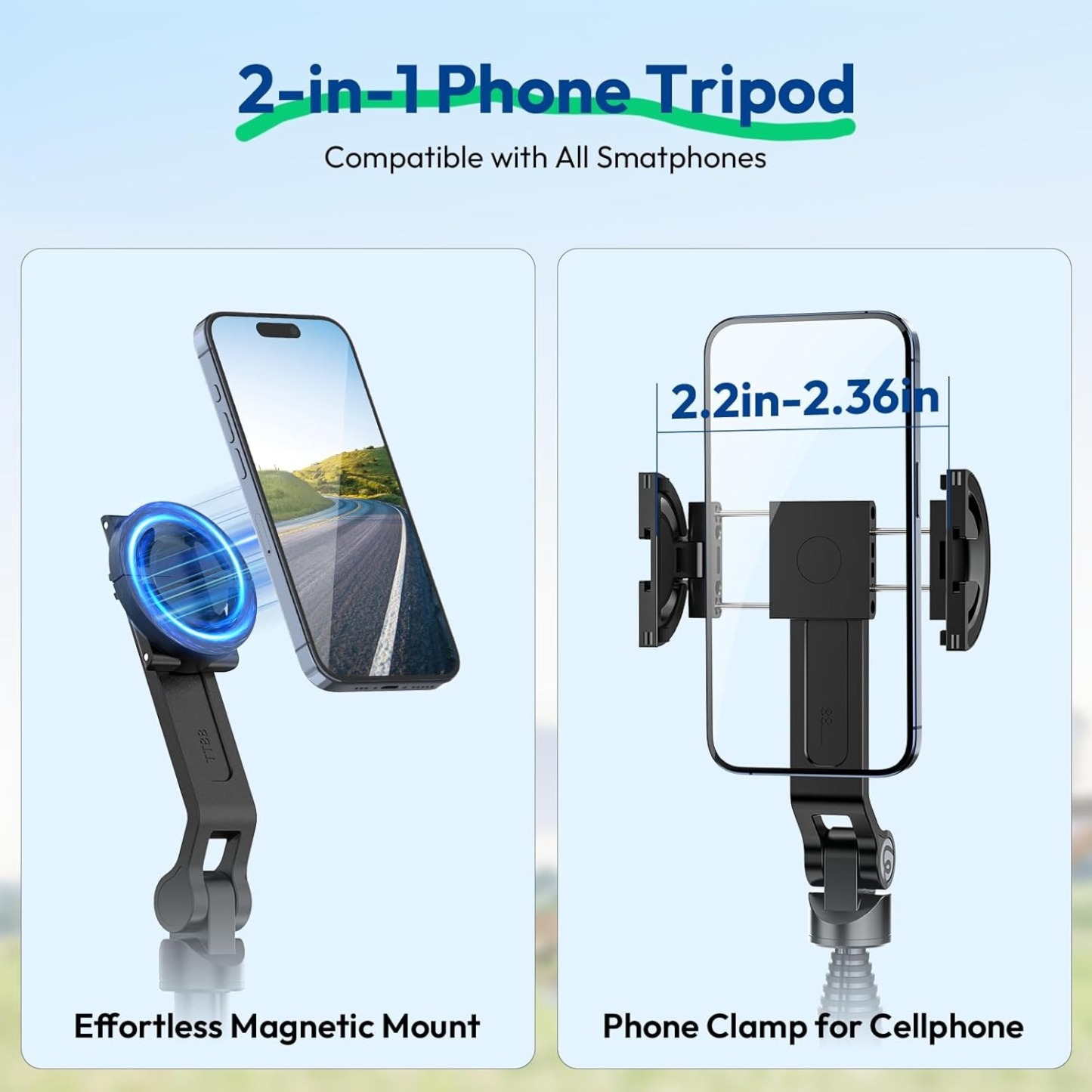 G-OUSSVE | TT88 Magnetic Tripod for iPhone 17, 57" Extendable Selfie Stick w Remote, 2-in-1 Phone Clip & Dual Cold Shoe Mounts-Lightweight Phone Tripod Stand for Vlogging, Travel, Video Recording
