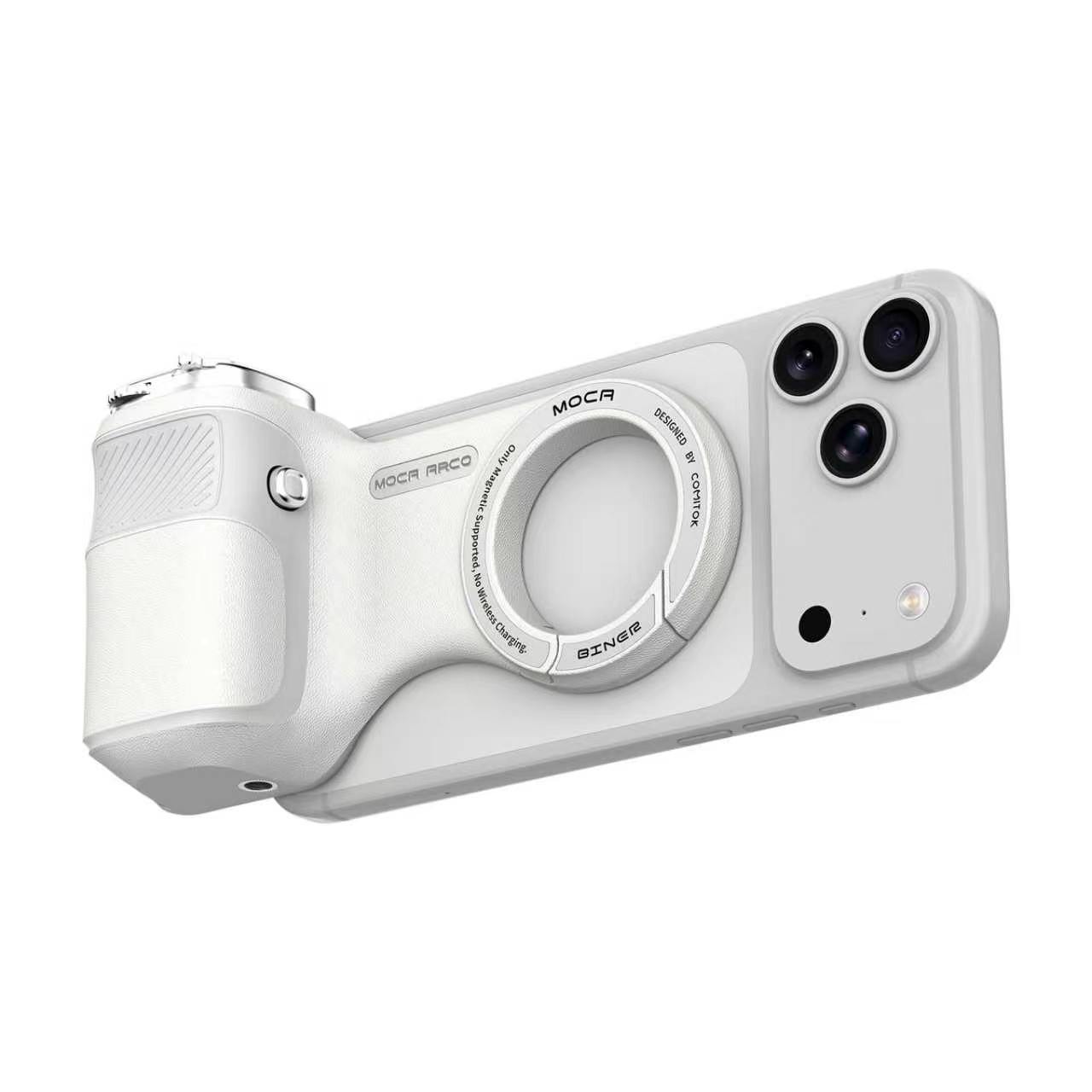 G-OUSSVE Camera Grip for iPhone, Carabiner-Shaped Grip, MagSafe-Compatible Magnetic Phone Grip with Detachable Bluetooth Remote, Type-C Charging, 20m Remote Range