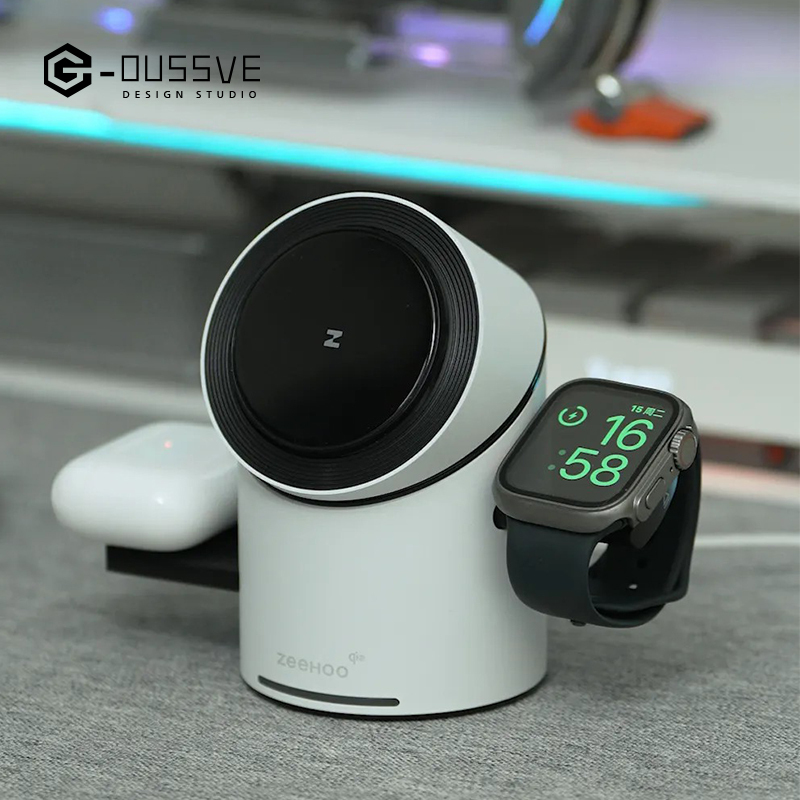 G-OUSSVE｜Cylindrical 3in1 Magnetic Wireless Charging Station with 30W Charger: All-in-One Charger for iPhone 16 Pro 15 14 13 Max/PIus, Samsung S24/S24/S22/S21,Pixel, Apple Watch & Smart Watch,AirPods & Earbuds, 15W Qi2 Fast Charging