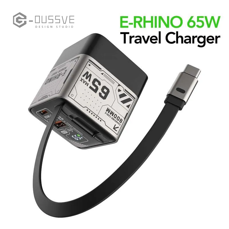 G-OUSSVE｜65W Charger Block with Retractable Type C Cable and Dual Port Travel Charger Fast  Charging for MacBook,iPhone 15/16,Galaxy Smartphone Portable
