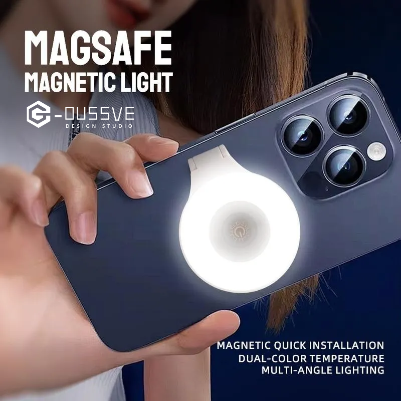 G-OUSSVE | Magnetic Selfie Ring Light, Rechargeable LED Fill Light for iPhone&Camera, Smartphone Camera Handle, Video Photo Shooting Acccessory Compatible with Magsafe Phone Light Clip