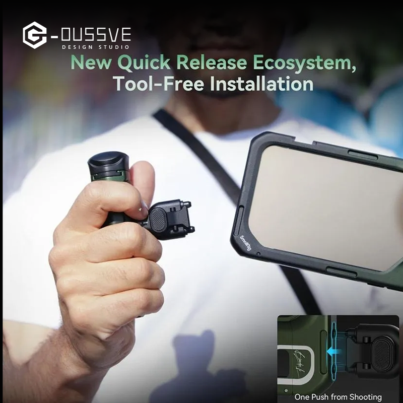G-OUSSVE｜Brandon Li Mobile Video Kit for iPhone15 Pro Max Co-Design Edition with Wireless Quick Release Dual Handles VND Phone Filter and Filter Adapter for Video Content Creator-  4407,Phone Cage for iPhone 15 Pro