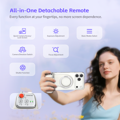 G-OUSSVE | Handheld Grip Phone Stand Camera Assistant with LED Fill Light 2-in-1, Compatible with iOS 26/iOS 18, Ergonomic Grip, One-Tap Camera, Rechargeable Remote, Ideal for Thanksgiving & Christmas Gift for Photography Enthusiasts