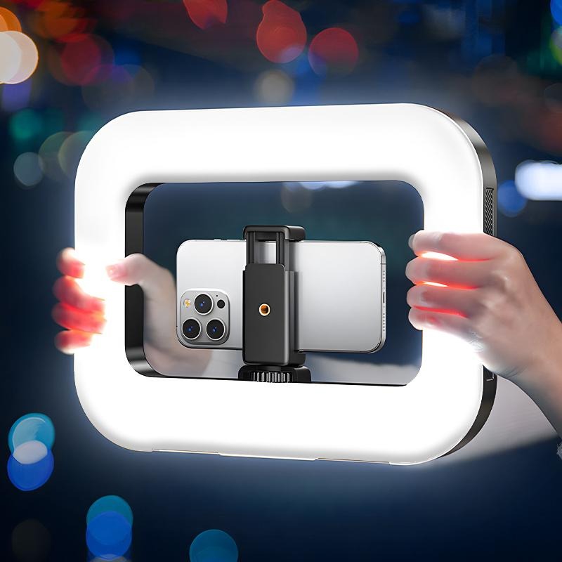 Rechargeable Handheld Beauty Fill Light, Expandable bracket,Selfie Tripod,Adjustable Extendable Foldable Phone Holder, for Streaming, Live Recording, Video Photography, Light Size: 11.61x8.58inc