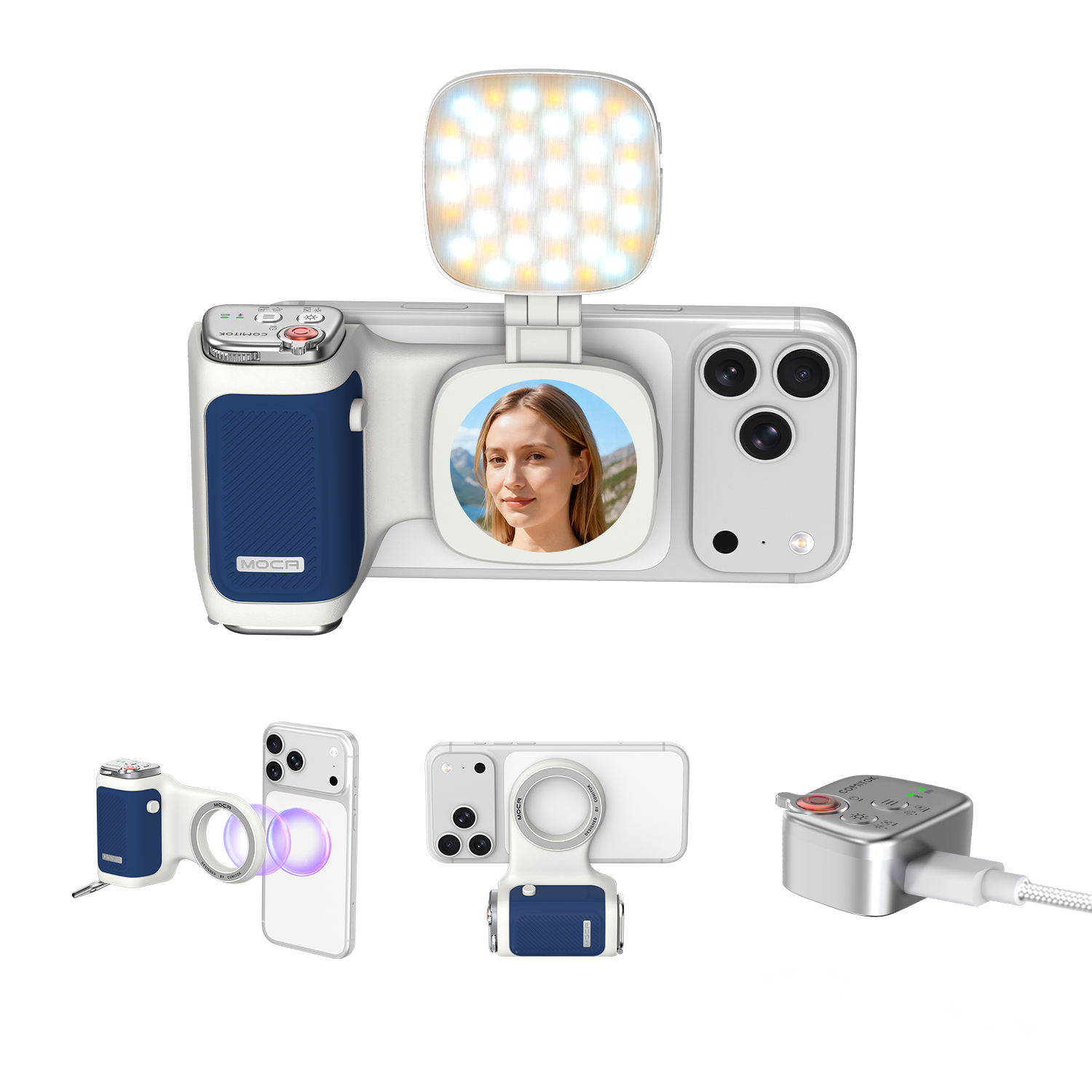 G-OUSSVE | Handheld Grip Phone Stand Camera Assistant with LED Fill Light 2-in-1, Compatible with iOS 26/iOS 18, Ergonomic Grip, One-Tap Camera, Rechargeable Remote, Ideal for Thanksgiving & Christmas Gift for Photography Enthusiasts