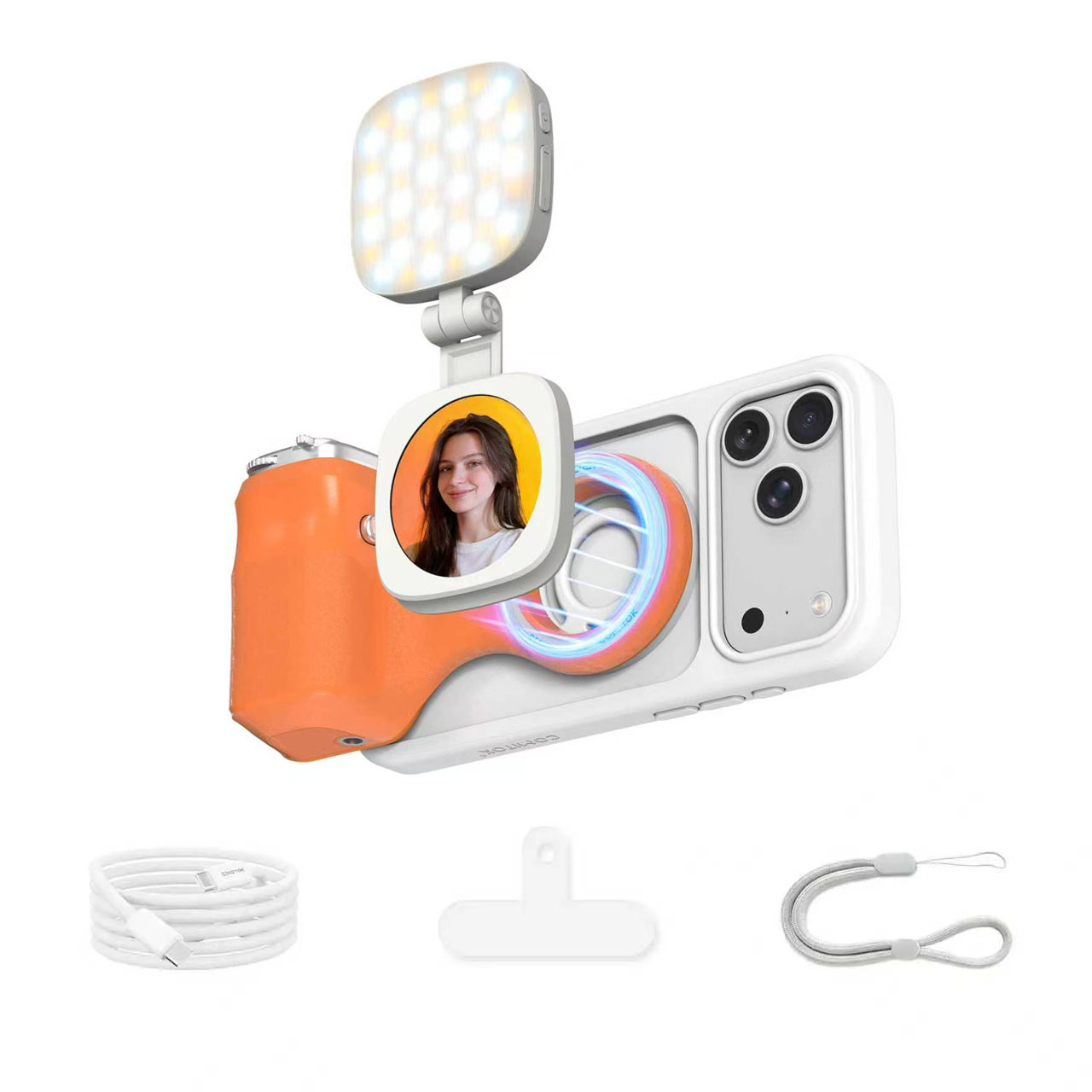 G-OUSSVE | Magnetic Handheld Grip Phone Stand Camera Assistant with LED Fill Light, Magnetic Ring and Phone Case, Compatible with iOS 26/iOS 18/iOS 17, Ergonomic Grip, One-Tap Camera, Rechargeable Remote, Ideal for Photography Enthusiasts