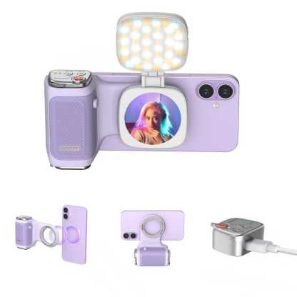 G-OUSSVE | Handheld Grip Phone Stand Camera Assistant with LED Fill Light 2-in-1, Compatible with iOS 26/iOS 18, Ergonomic Grip, One-Tap Camera, Rechargeable Remote, Ideal for Thanksgiving & Christmas Gift for Photography Enthusiasts