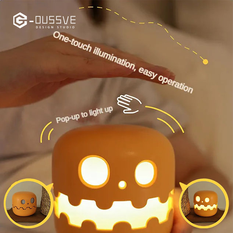 G-OUSSVE｜Pumpkin Night Light - Fun and Creative Gift, Ambiance Lamp. Rechargeable with Adjustable Brightness and Timer, Perfect LED Light for Halloween Decoration