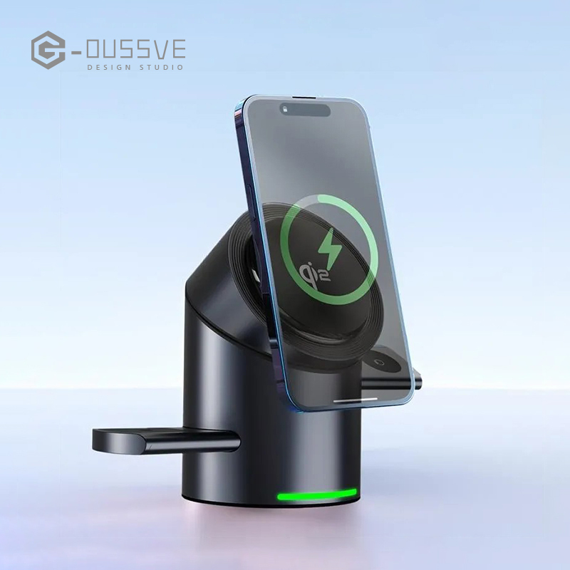 G-OUSSVE｜Cylindrical 3in1 Magnetic Wireless Charging Station with 30W Charger: All-in-One Charger for iPhone 16 Pro 15 14 13 Max/PIus, Samsung S24/S24/S22/S21,Pixel, Apple Watch & Smart Watch,AirPods & Earbuds, 15W Qi2 Fast Charging