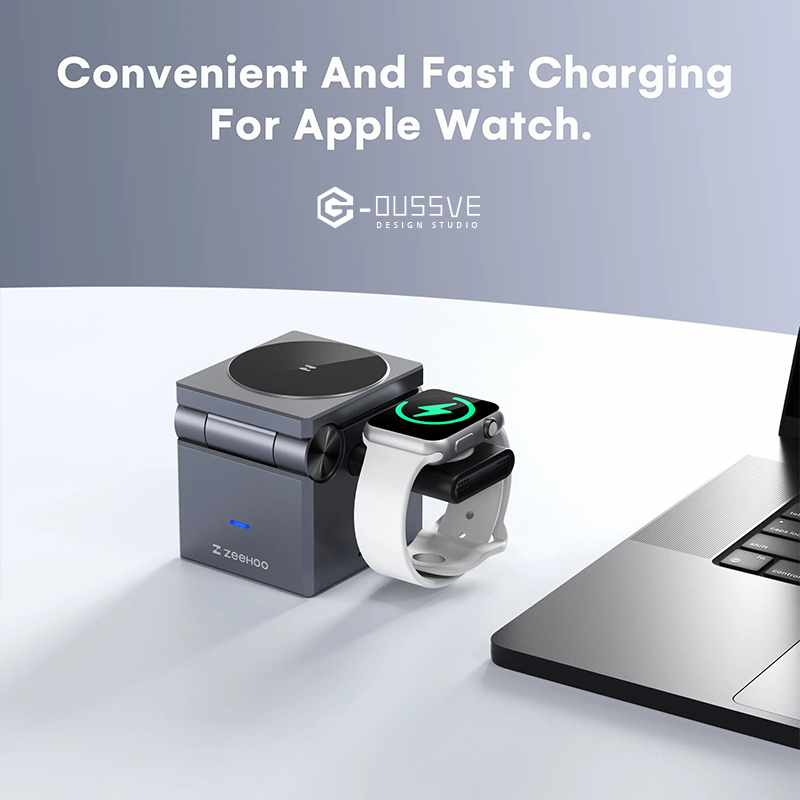 G-OUSSVE｜3 in1 Wireless Charger  MagCube, 15w Fast Charging for  iPhone 15 Pro 14 13 12 Max/Mini/Plus,for Apple Watch9 8 7 6 5 4 3 2 SE, for AirPods Pro 3 2, Compact & Portable Wireless Charging Station, Fits with Qi2 Wireless Charging Smartphone &  Earbu