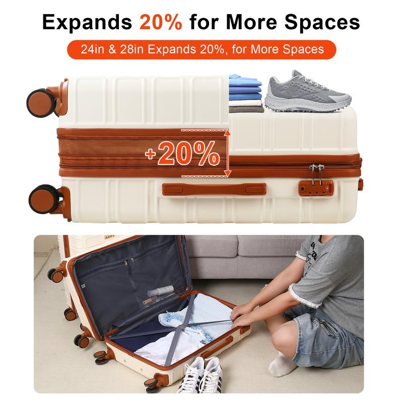 G-OUSSVE | 4 Piece Expandable Luggage Sets, ABS Travel Suitcase Set with Double Spinner Wheels, TSA Lock Hardshell Durable Traveling Bag Luggage Sets (13/20/26/28in) Gift for Back to School