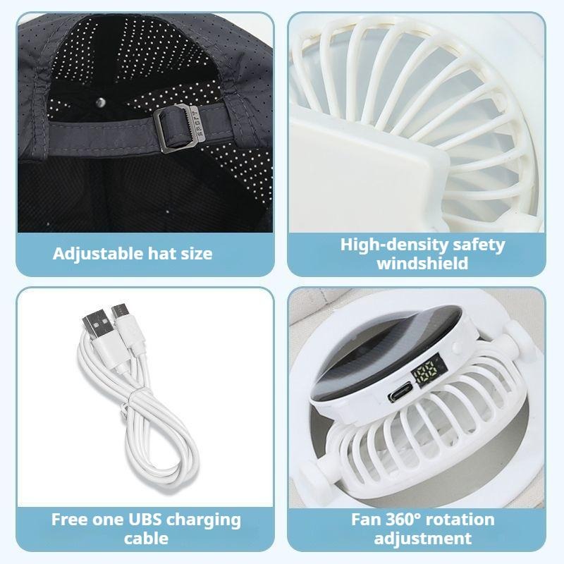 G-OUSSVE Summer Breathable Solar-Charging Fan Hat for Adults - Sun Protection Outdoor Baseball Cap with 1000mAh Battery, 8-16Hrs Runtime & Digital Display