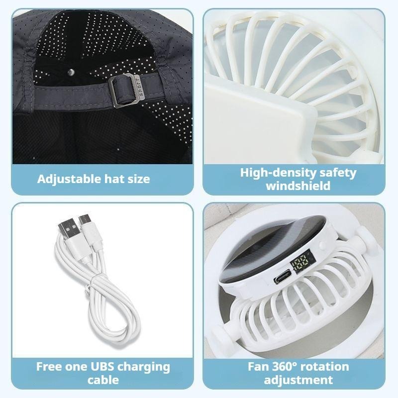 G-OUSSVE Summer Breathable Solar-Charging Fan Hat for Adults - Sun Protection Outdoor Baseball Cap with 1000mAh Battery, 8-16Hrs Runtime & Digital Display