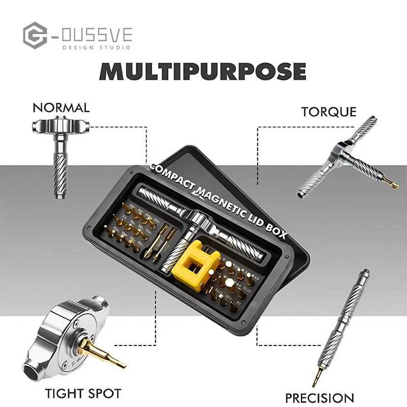 G-OUSSVE | Magnetic Screwdriver Set, Multifunctional Screwdriver Set with Detachable T-shaped Ratchet Handle, Household Maintenance Tool Kit