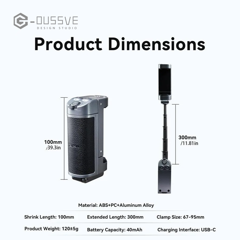 G-OUSSVE | Universal Smartphone Camera Grip with Selfie Stick, Wireless Bluetooth-compatible Remote Control One-handed Quick Zoom & Mode Switching Compatible with Samsung Android Phone