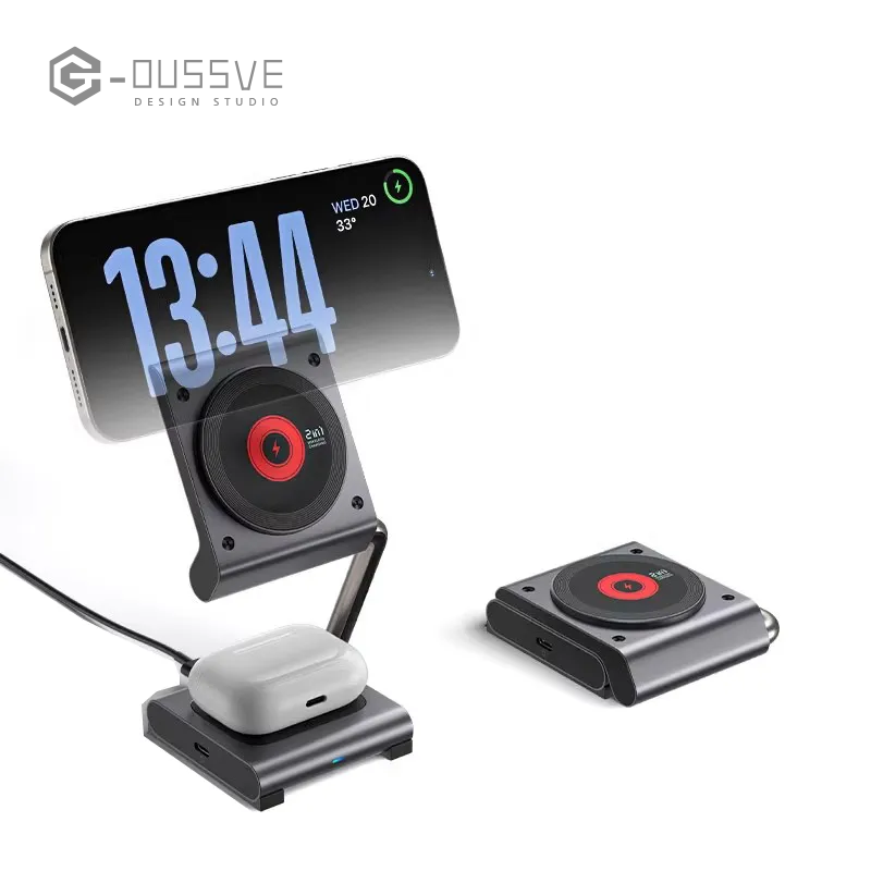 G-OUSSVE |  Magsafe Magnetic Wireless Charger Qi Folding Stand Suitable for Apple 16 iPhone 15 Pro 2-in-1 Expansion Phone Earphones Watch 3-in-1 27W Fast Charging Base Portable