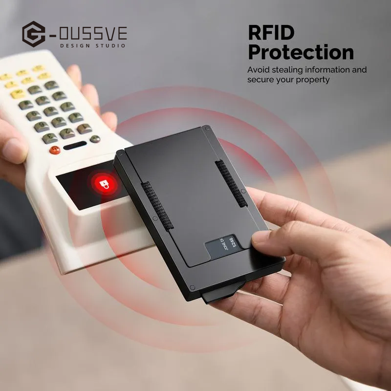 G-OUSSVE | Wallet For Men With Slim Aluminum pop-up Credit Card Holder, Men's RFID Blocking Wallet, Gifts for Men