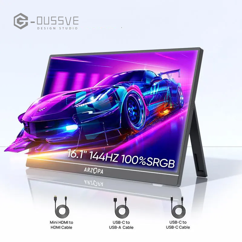 G-OUSSVE |  16.1'' 100% sRGB 144Hz&60Hz Portable Gaming Monitor 1080P FHD Kickstand Portable Monitor External Second Screen for Laptop,PC,PS5,Xbox,Switch