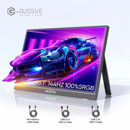 G-OUSSVE |  16.1'' 100% sRGB 144Hz&60Hz Portable Gaming Monitor 1080P FHD Kickstand Portable Monitor External Second Screen for Laptop,PC,PS5,Xbox,Switch