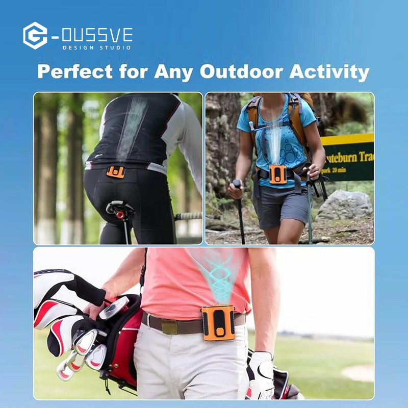 G-OUSSVE｜Portable Waist Fan, Personal Cool Clip Fan, Battery Powered Fan, Clip On Fan for Bed, Portable Rechargeable, Household Essentials, Cooling Vest for Outdoor Jobsite Camping Travel