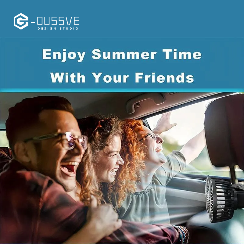 G-OUSSVE | Mother's Day Gift, Adjustable Car Backseat Fan, 1 Count Summer Essential Double-head Electric Fan with Seat Clip, Strong Wind Rear Seat Back 360 Degrees Rotation Large Air Volume Fan, Men Gifts