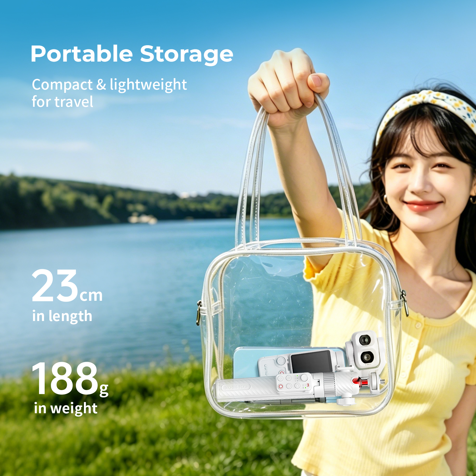 G-OUSSVE Remote-Control Selfie Stick & Tripod for Pocket and Action Cameras, 66cm Extension Pole with Detachable Remote